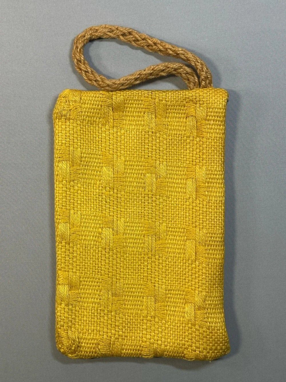 Woven Zipper Wristlet Clutch w/ Rope Handle - Mustard Yellow, Lined